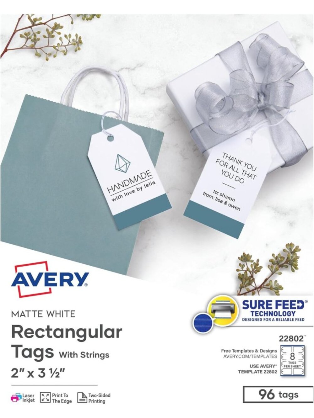 Customizable Blank Printable Tags, 2"x3.5", White - 96 Pack for Gifts & Branding
